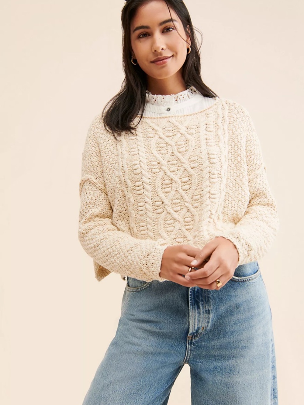 Free People | Changing Tides Pullover Sweater | Cream | Women’s Size M
